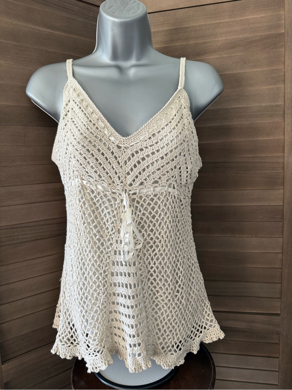 Y2K Ivory drop back crochet sleeveless cover-up, whimsy, Goth, and fairy